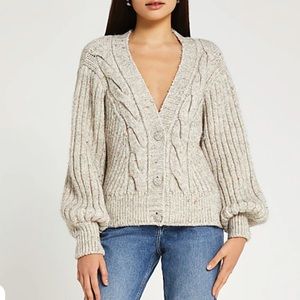 River Island Beige BEIGE CHUNKY KNIT CARDIGAN